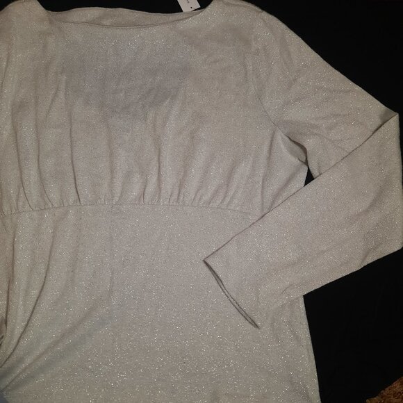 NWT Banana Republic Metallic White Silver Sweater Top Shimmer Back Cut Out XL - Picture 3 of 12
